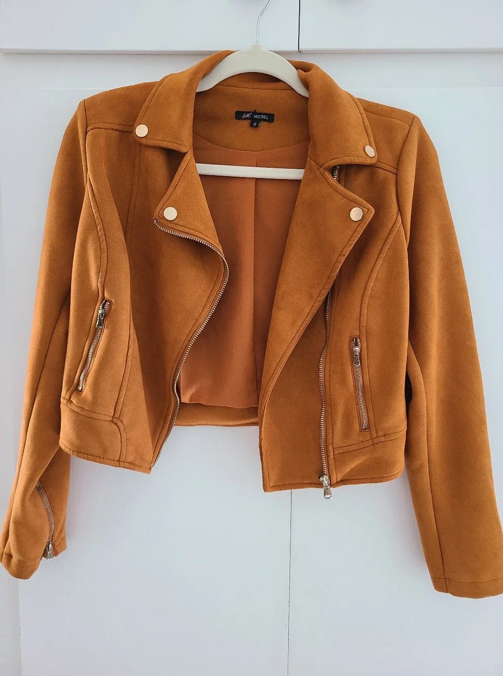 Michel Faux Suede Moto Jacket in Rust Orange - Women